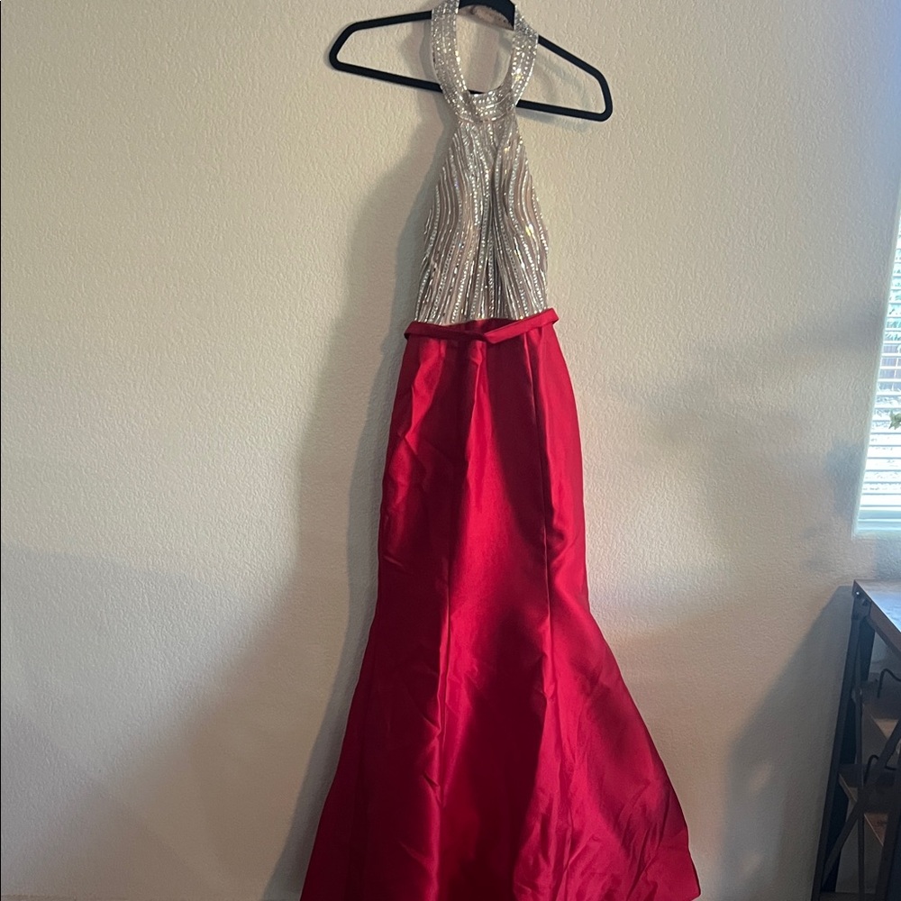 Red and Silver Halter Gown